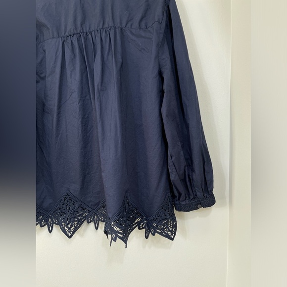Chico's Elegant Blue Navy Women's Lace Trim Top Blouse Cotton Casual Career Sz 4 - Picture 13 of 16